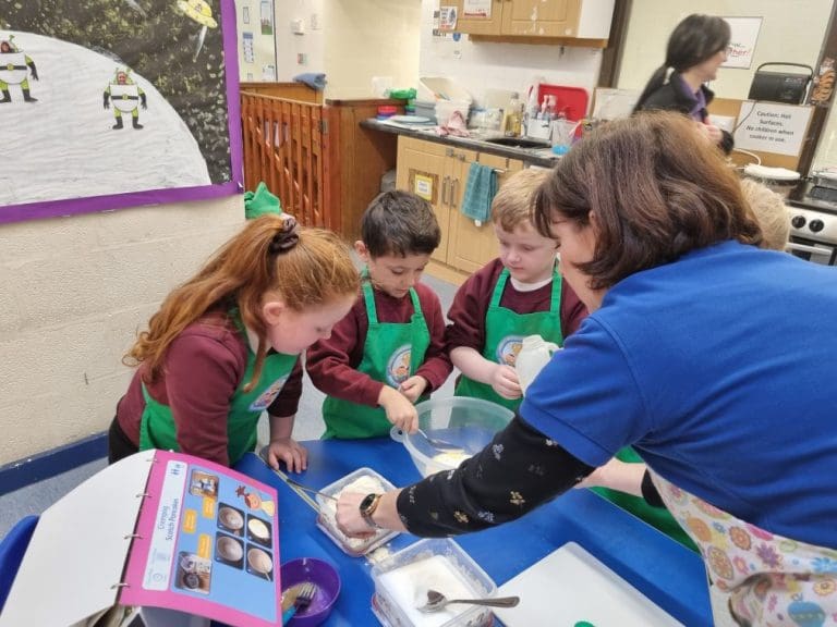 Children making pancakes