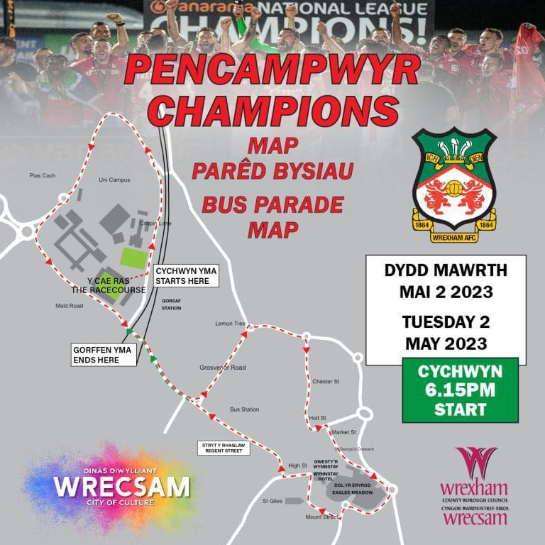 Wrexham AFC vistory parade route map