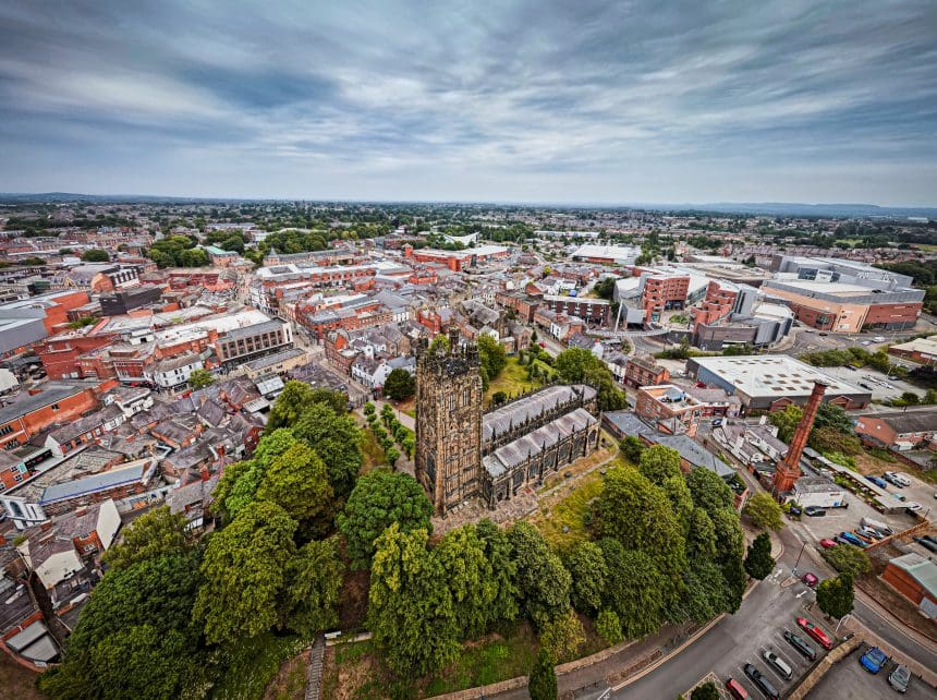 Wrexham city aerial view