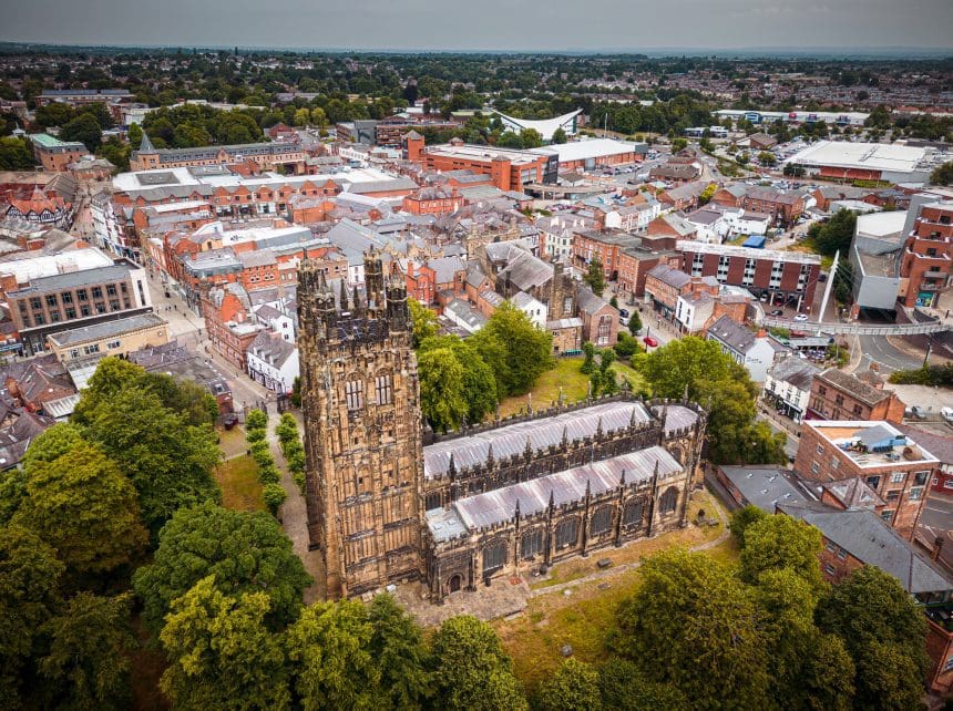 Wrexham city centre - aerial view