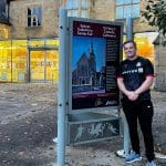 A landmark display on museum forecourt