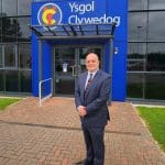 New head teacher Simon Ellis standing outside Ysgol Clywedog